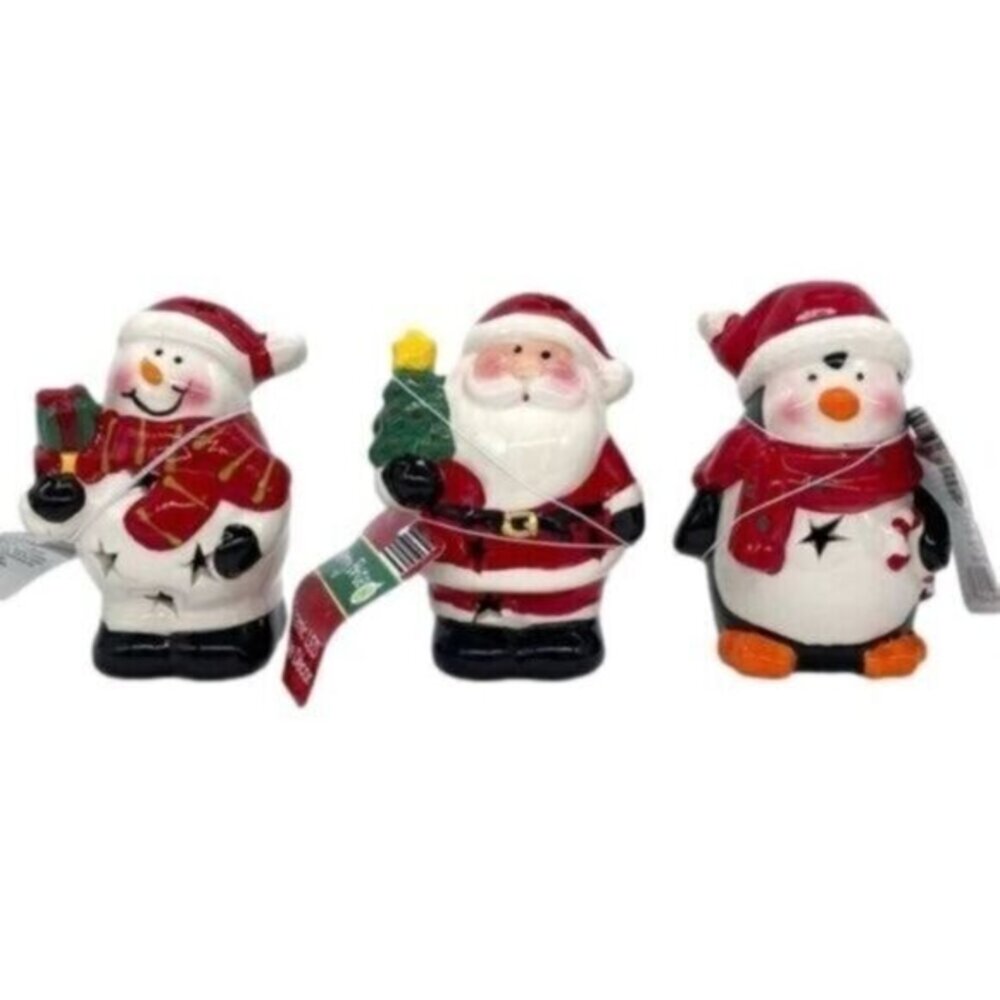 LED Light Up Santa, Snowman and Penguin Ceramic Figures